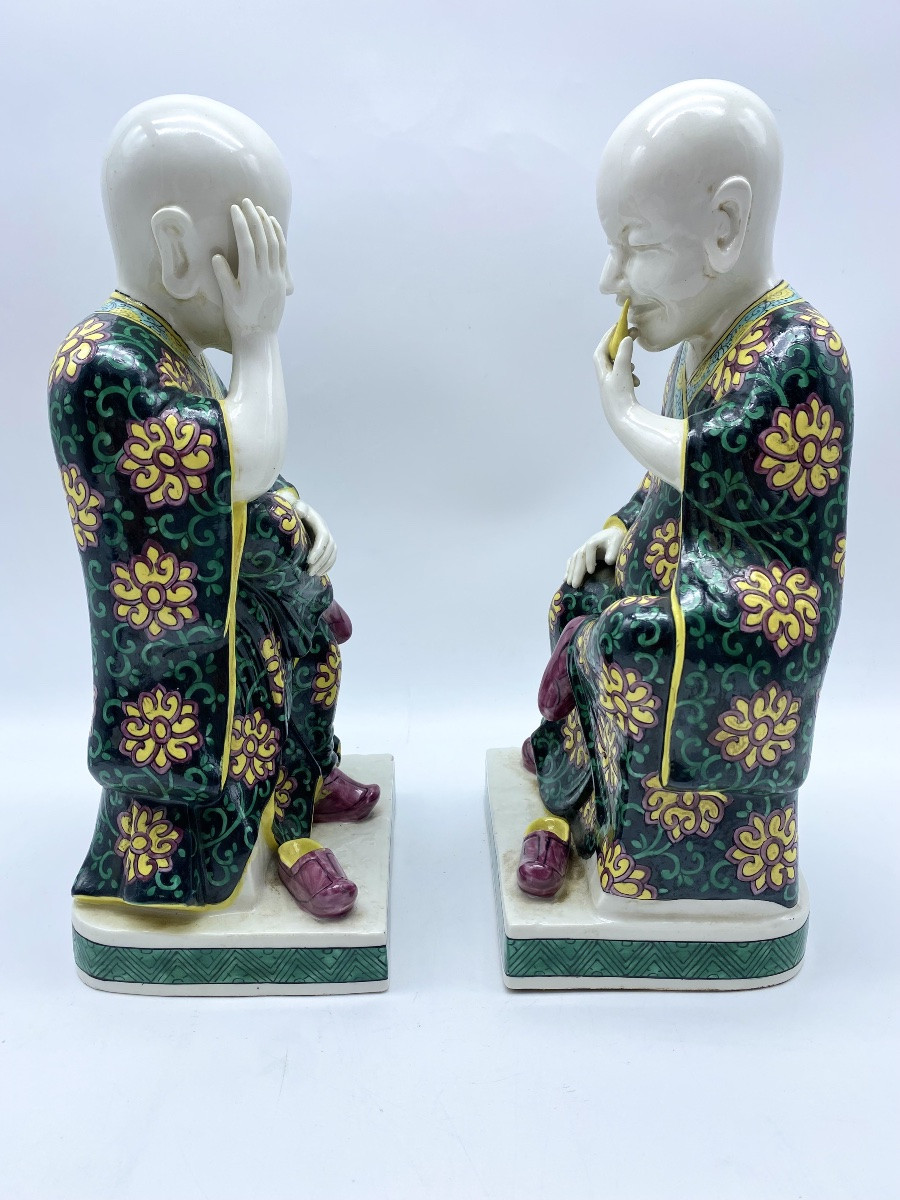 Samson After Meissen Pair Of Antique Chinese Porcelain Glazed Figurines 31 Cm-photo-4
