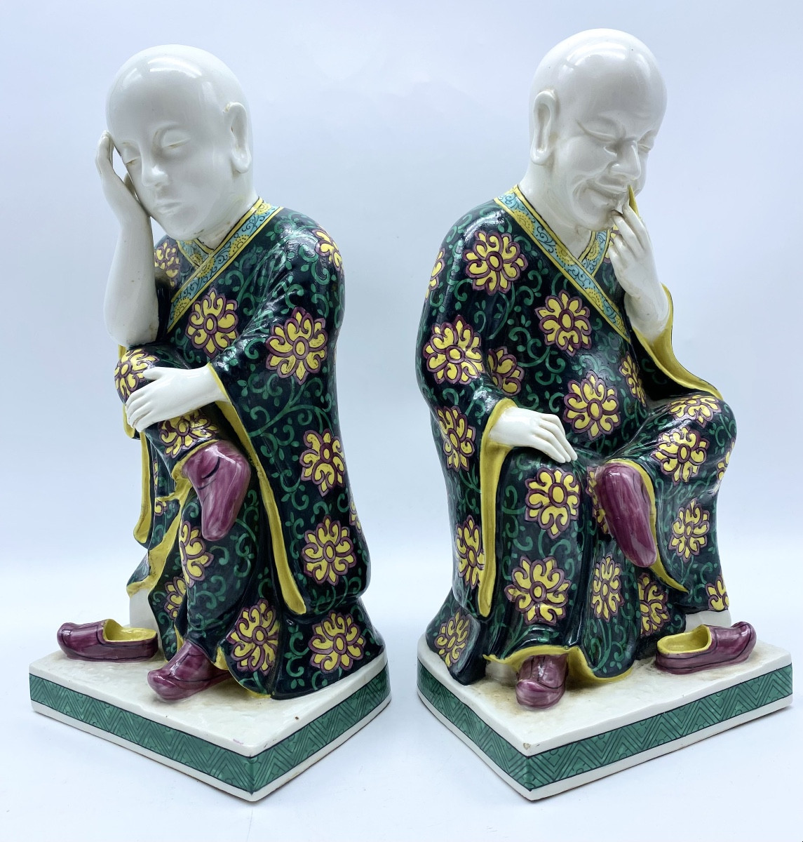 Samson After Meissen Pair Of Antique Chinese Porcelain Glazed Figurines 31 Cm