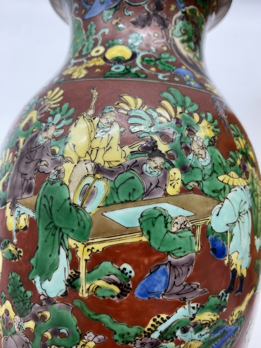 FIN XIXE PÉRIODE MEIJI KUTANI STYLE AOKI MOKUBEI FAMILLE VERTE EN PORCELAINE AU IMMORTELS-photo-4