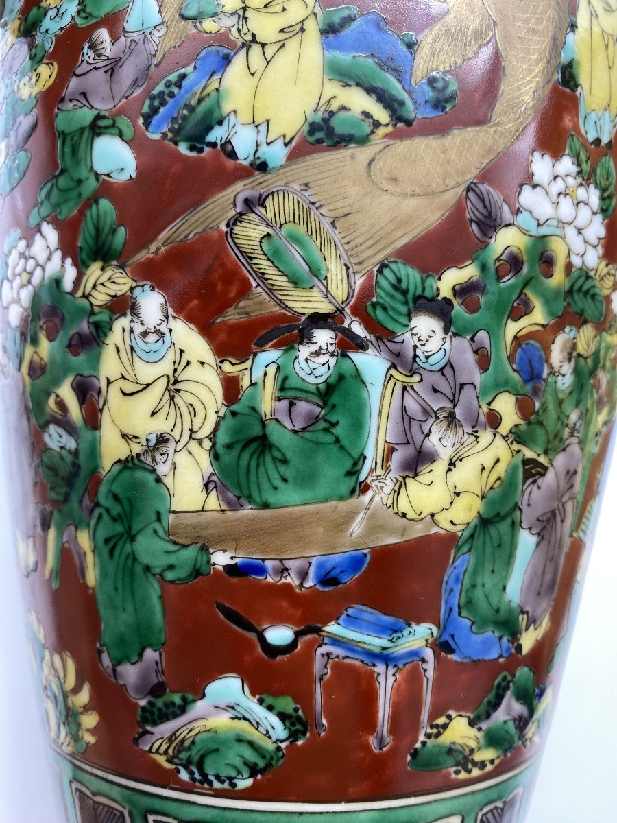 FIN XIXE PÉRIODE MEIJI KUTANI STYLE AOKI MOKUBEI FAMILLE VERTE EN PORCELAINE AU IMMORTELS-photo-5