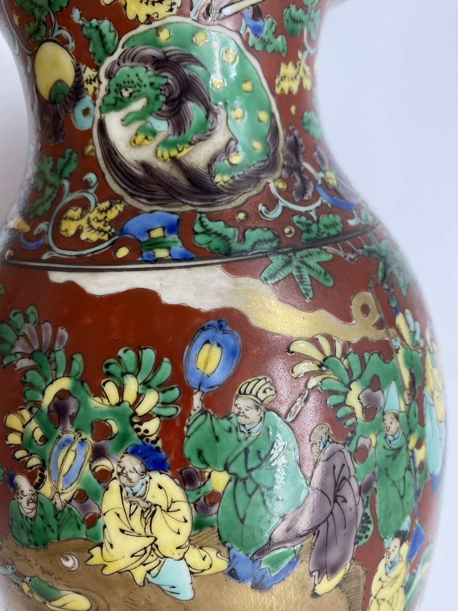 FIN XIXE PÉRIODE MEIJI KUTANI STYLE AOKI MOKUBEI FAMILLE VERTE EN PORCELAINE AU IMMORTELS-photo-8