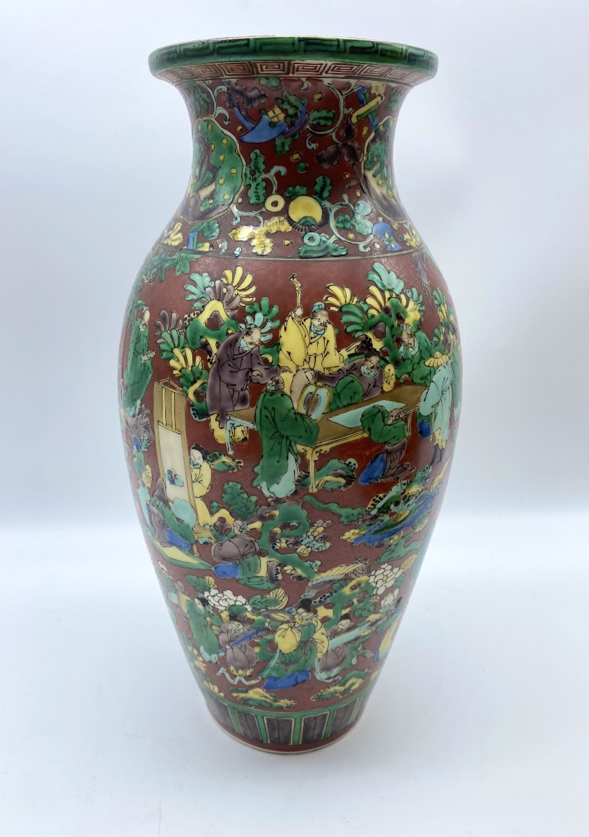 FIN XIXE PÉRIODE MEIJI KUTANI STYLE AOKI MOKUBEI FAMILLE VERTE EN PORCELAINE AU IMMORTELS