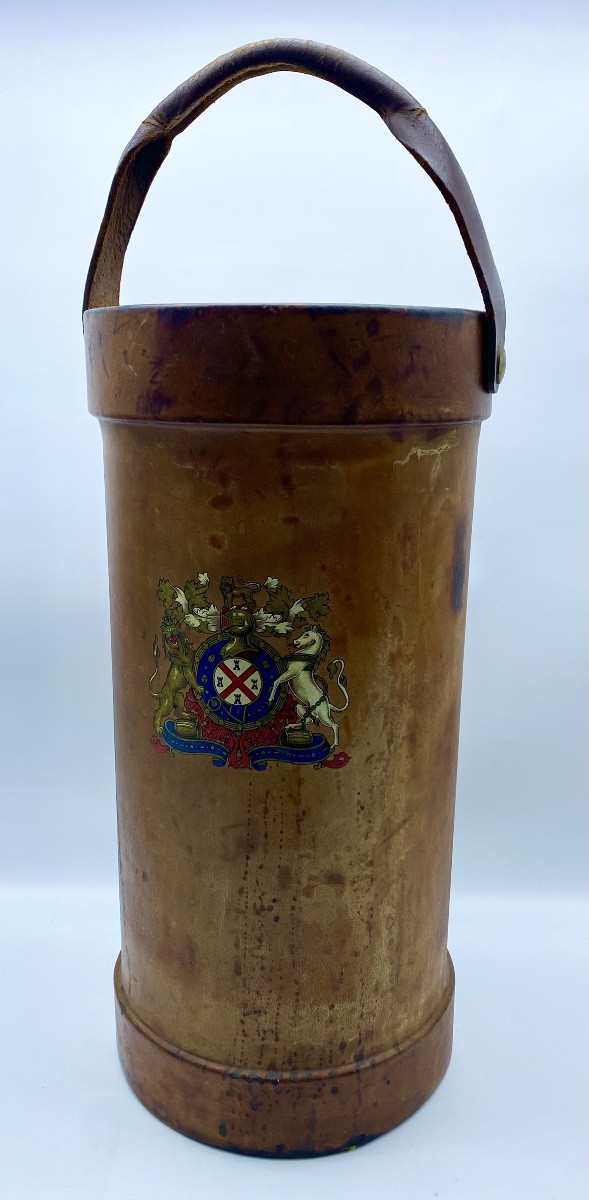 Ca 1900 England Antique English Leather Fire Bucket-photo-3