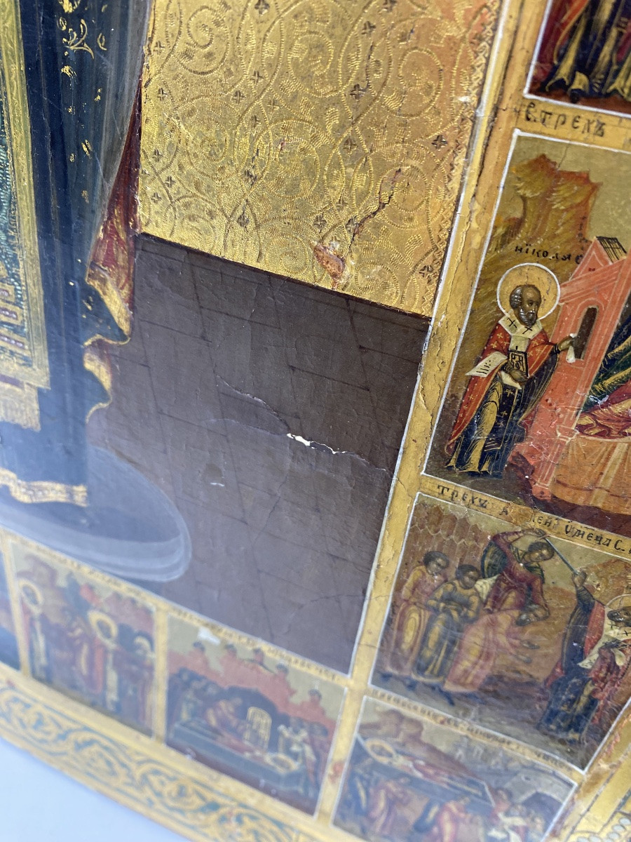 ICÔNE ORTHODOXE RUSSE DE SAINT NICOLAS DE MOJAYSK, ANCIENNE ET IMPORTANTE, 53,5 X 44 CM-photo-8