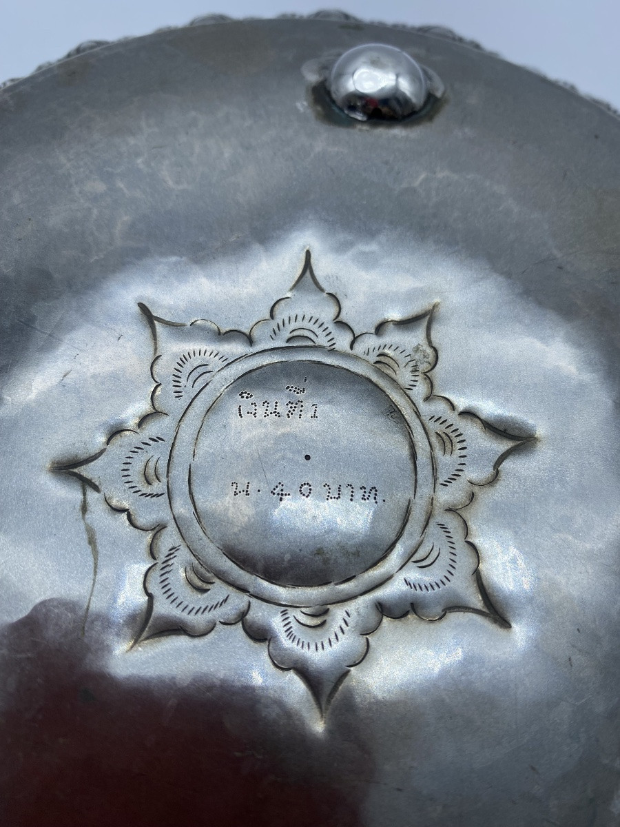 ANCIEN ET GRAND BOL BIRMAN EN ARGENT REPOUSSÉ THABEIK 24 CM 581 GR-photo-6