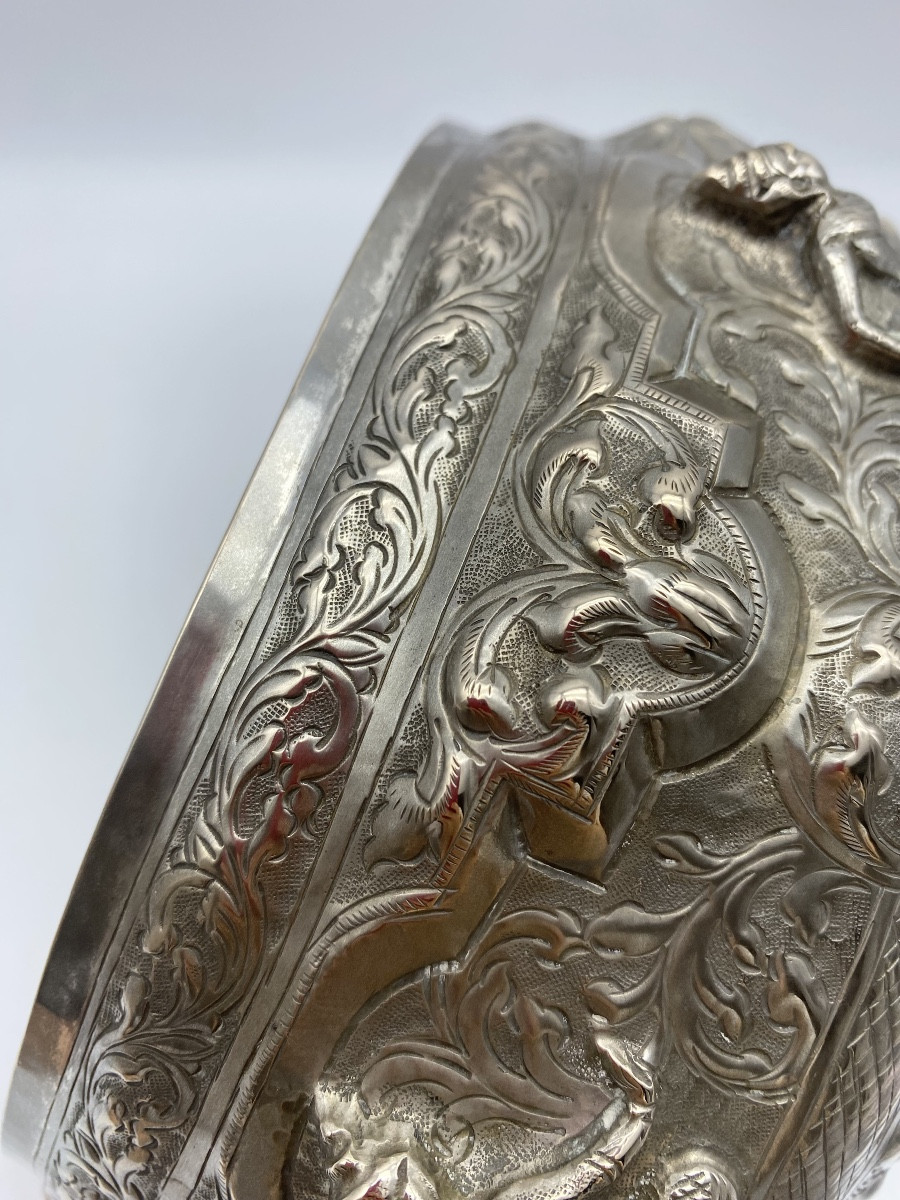 ANCIEN ET GRAND BOL BIRMAN EN ARGENT REPOUSSÉ THABEIK 24 CM 581 GR-photo-2