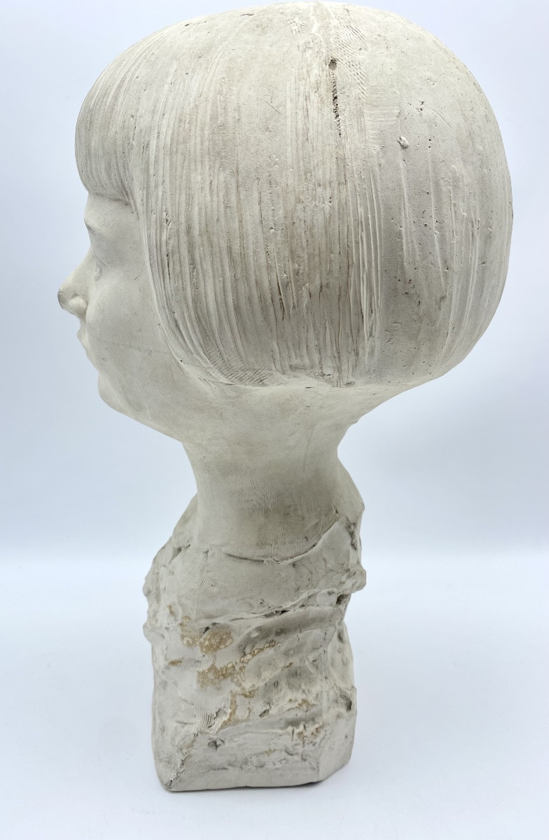 1928 Belgium Léon Gobert (1869-1935) Art Deco Plaster Bust Of A Girl-photo-7