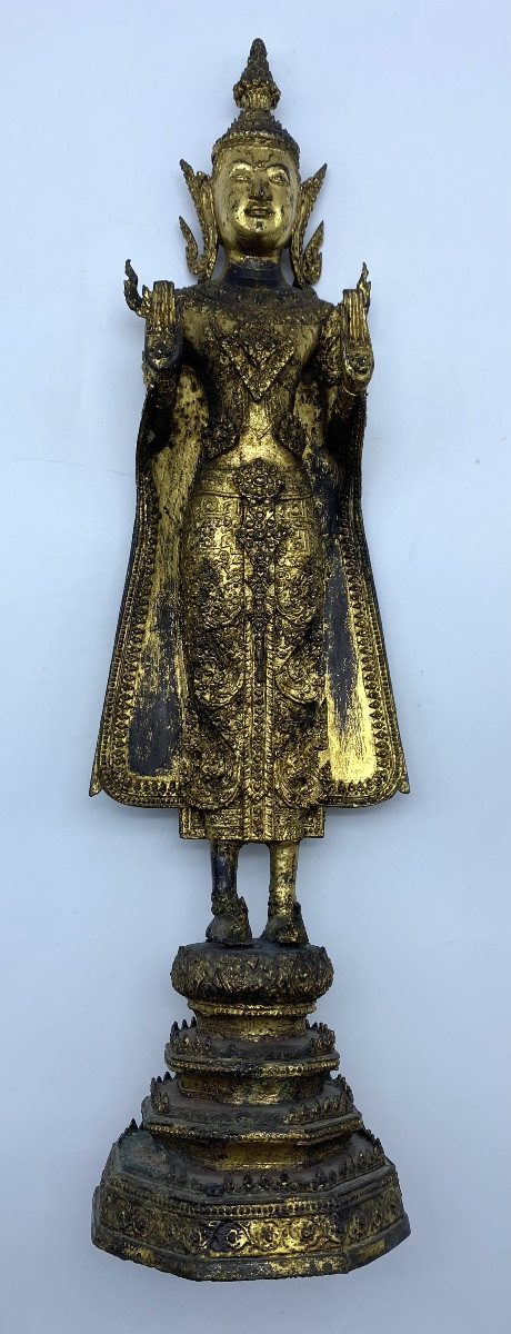 1868-1910 An Antique Thai Rattanakosin Period Gilt-bronze Statue Of The Buddha -photo-2