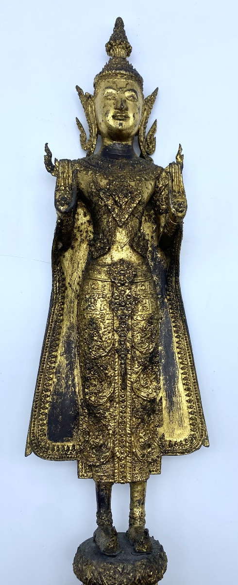 1868-1910 An Antique Thai Rattanakosin Period Gilt-bronze Statue Of The Buddha -photo-3