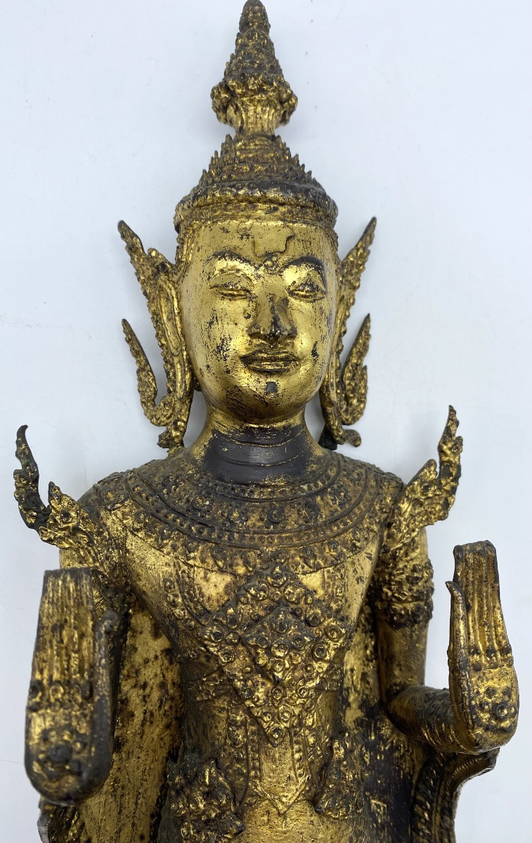 1868-1910 An Antique Thai Rattanakosin Period Gilt-bronze Statue Of The Buddha -photo-4