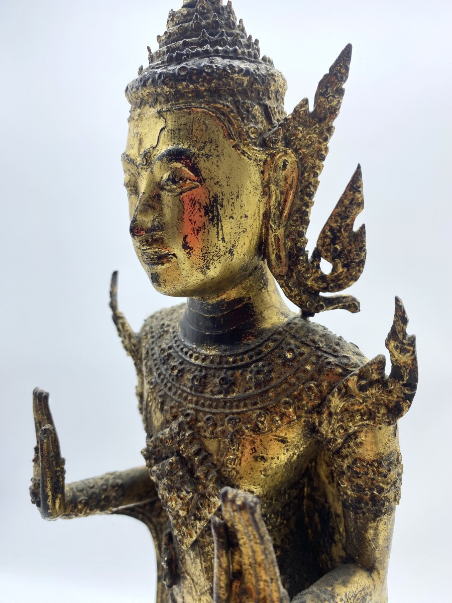 1868-1910 An Antique Thai Rattanakosin Period Gilt-bronze Statue Of The Buddha -photo-8