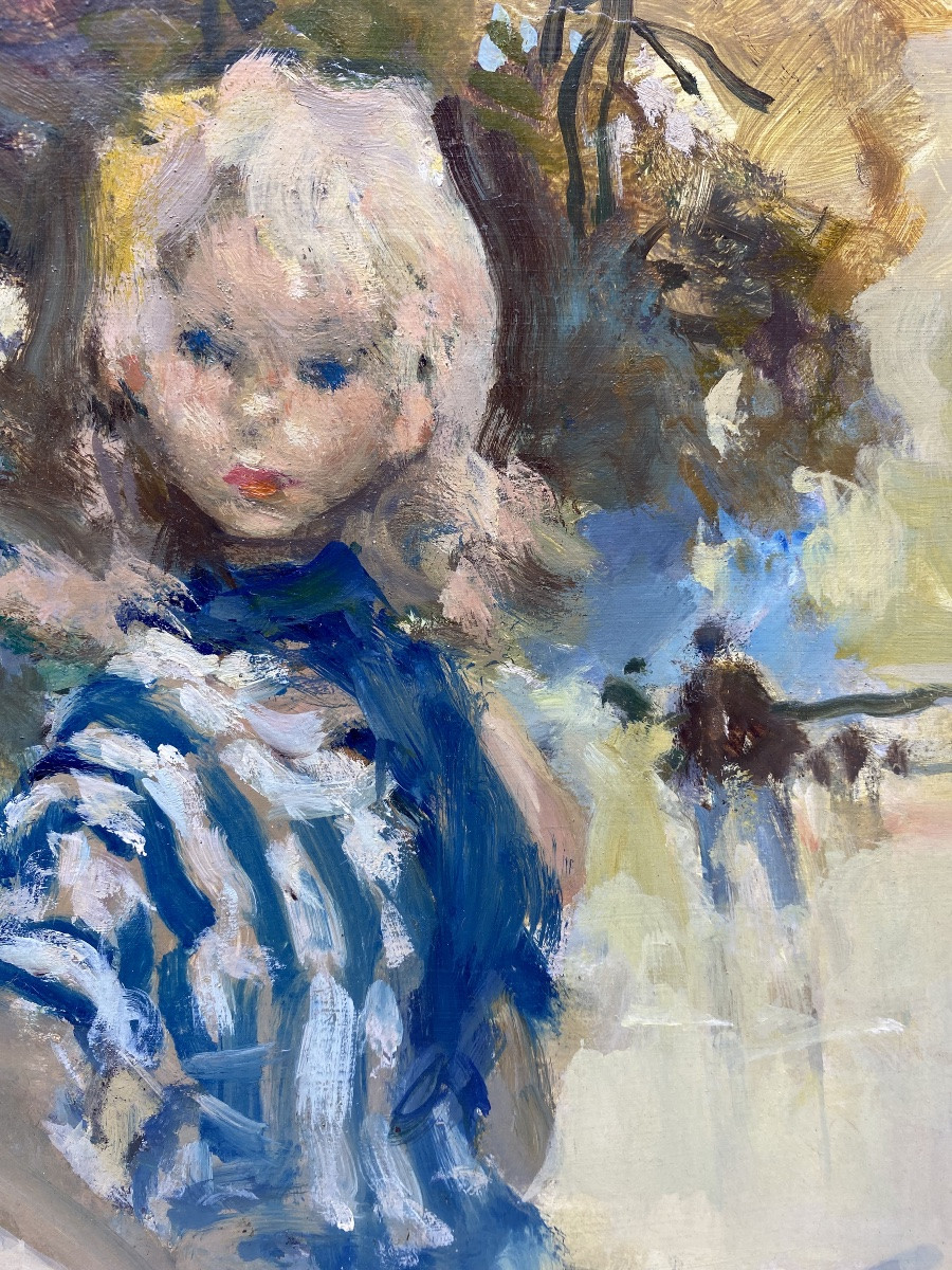 Portrait Painting Oil On Board By Pierre Grisot Paris Parisienne-photo-3
