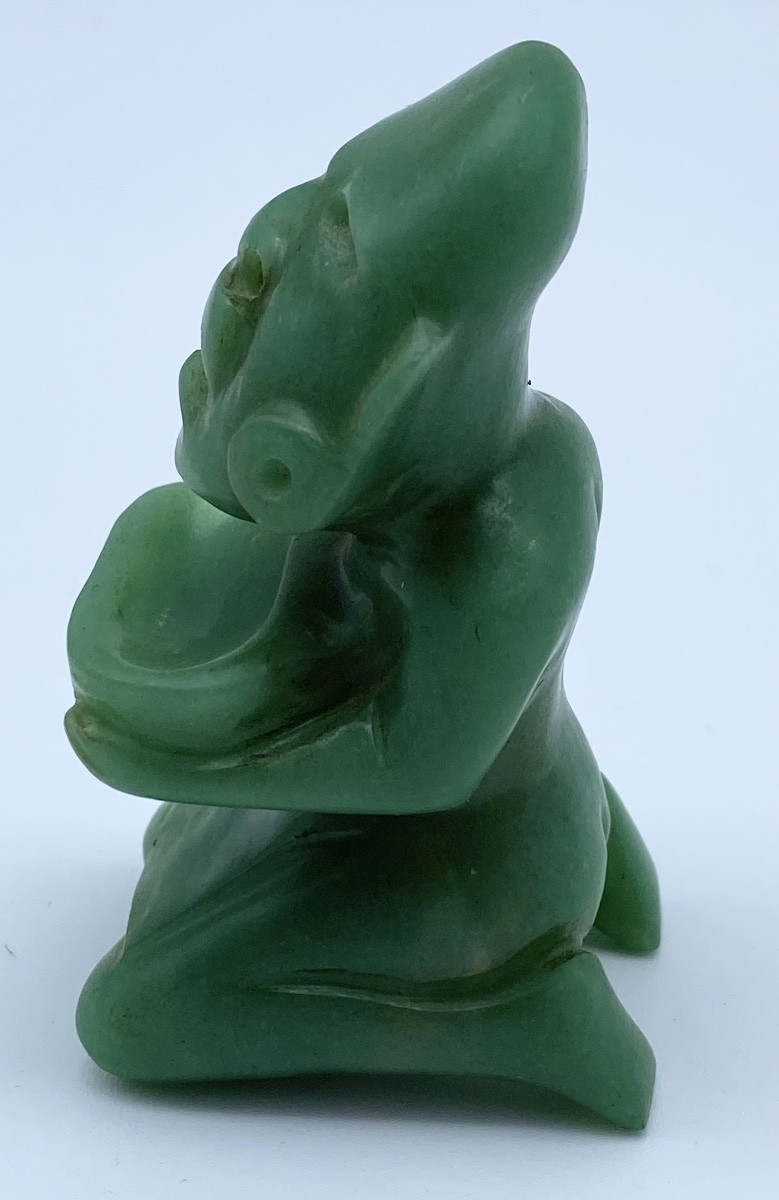 FIGURINE SCULPTURE OLMEQUE EN JADE À GENOUX DE TABASCO PRÉCOLOMBIENNE-photo-1