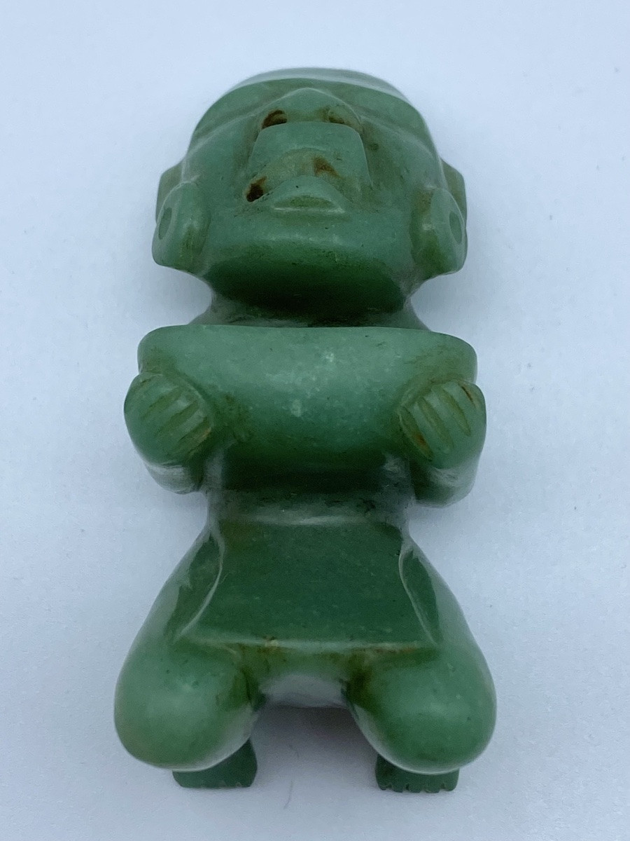FIGURINE SCULPTURE OLMEQUE EN JADE À GENOUX DE TABASCO PRÉCOLOMBIENNE-photo-2