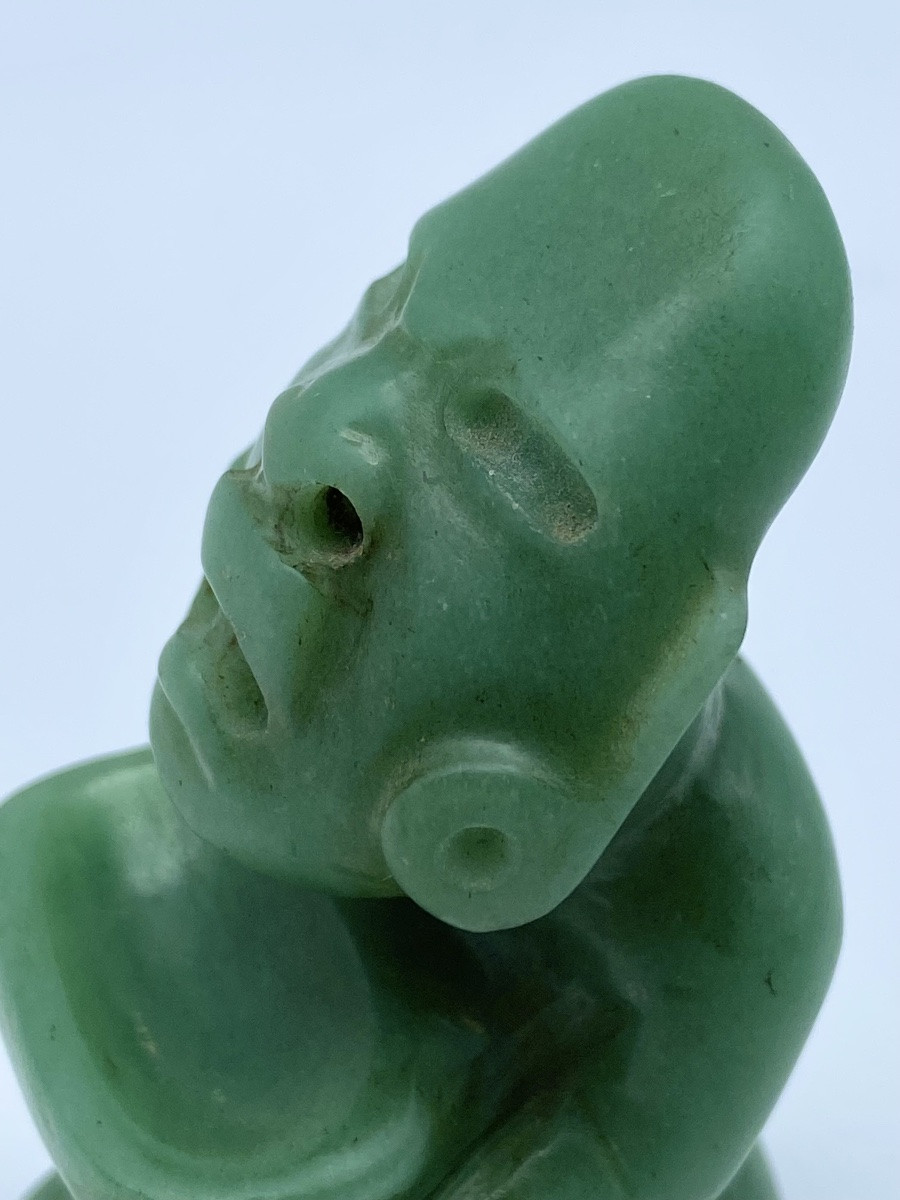 FIGURINE SCULPTURE OLMEQUE EN JADE À GENOUX DE TABASCO PRÉCOLOMBIENNE-photo-6