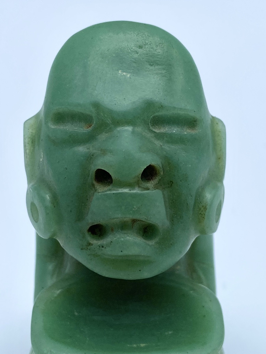 FIGURINE SCULPTURE OLMEQUE EN JADE À GENOUX DE TABASCO PRÉCOLOMBIENNE-photo-7