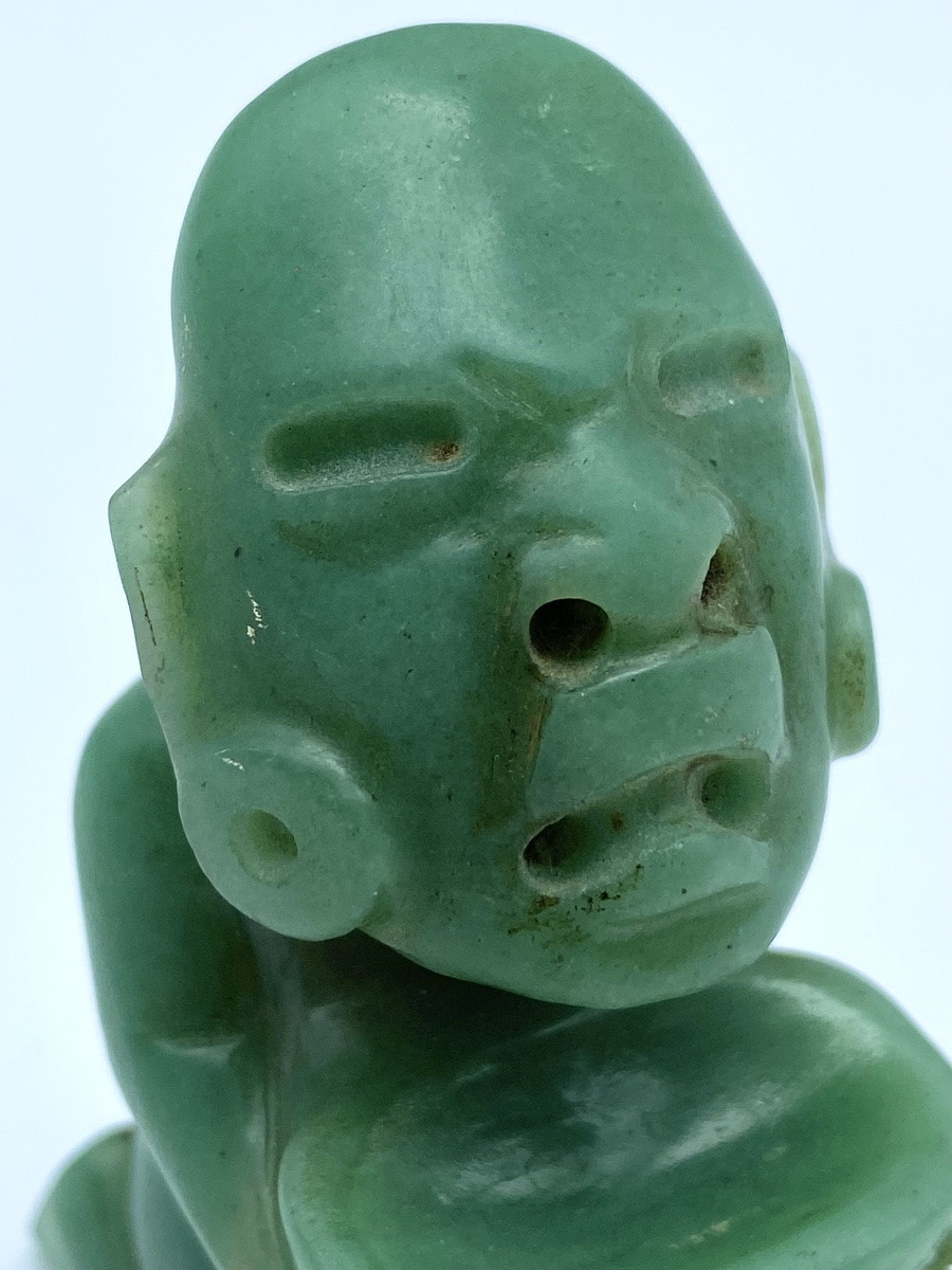 FIGURINE SCULPTURE OLMEQUE EN JADE À GENOUX DE TABASCO PRÉCOLOMBIENNE-photo-8