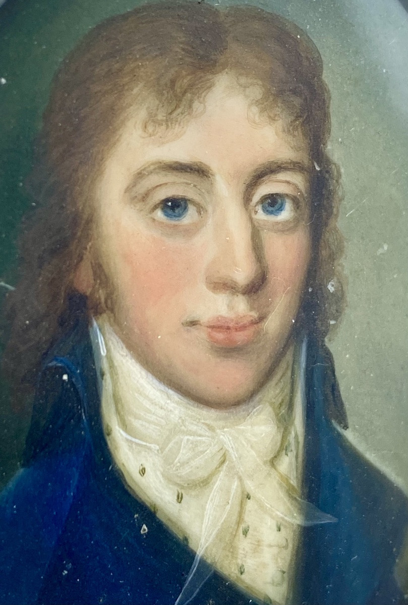 XVIIIe ANCIEN PORTRAIT MINIATURE FRANÇAIS 1790-1800 NOBLE -photo-2