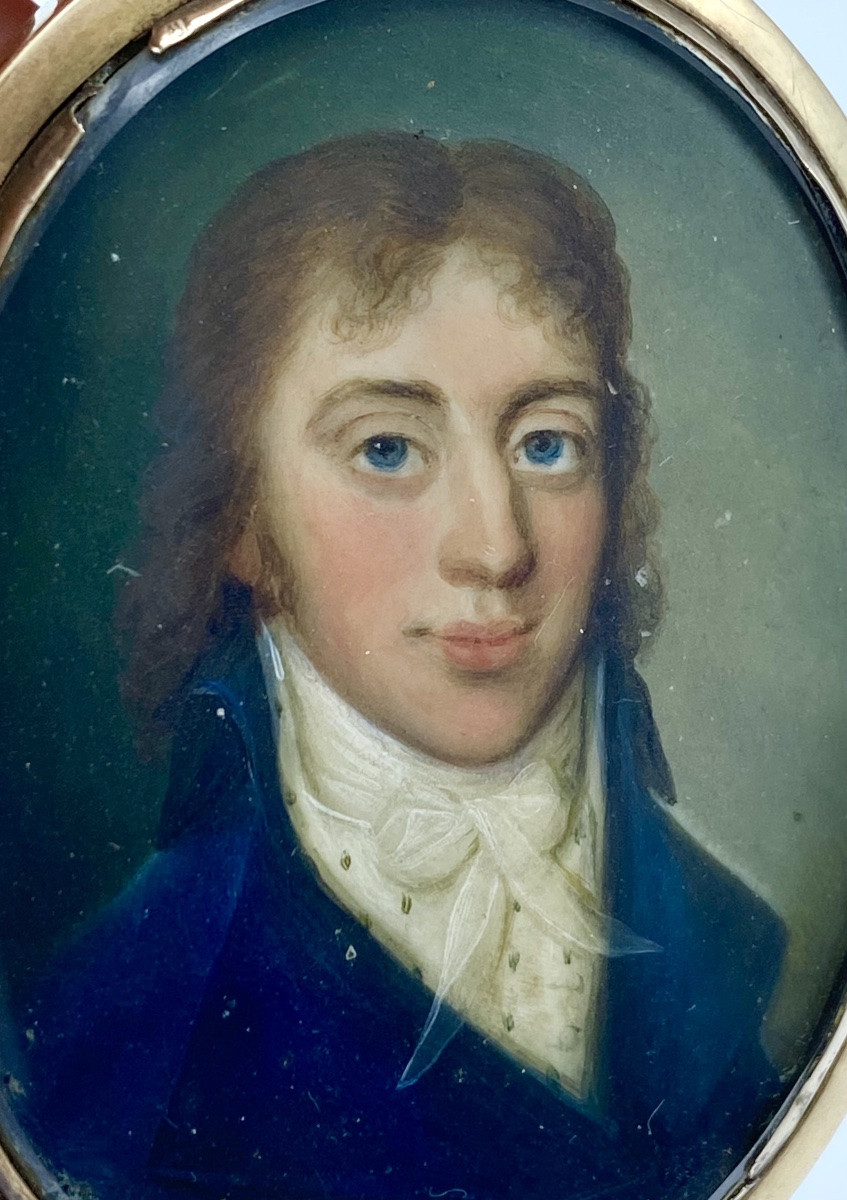 XVIIIe ANCIEN PORTRAIT MINIATURE FRANÇAIS 1790-1800 NOBLE -photo-3