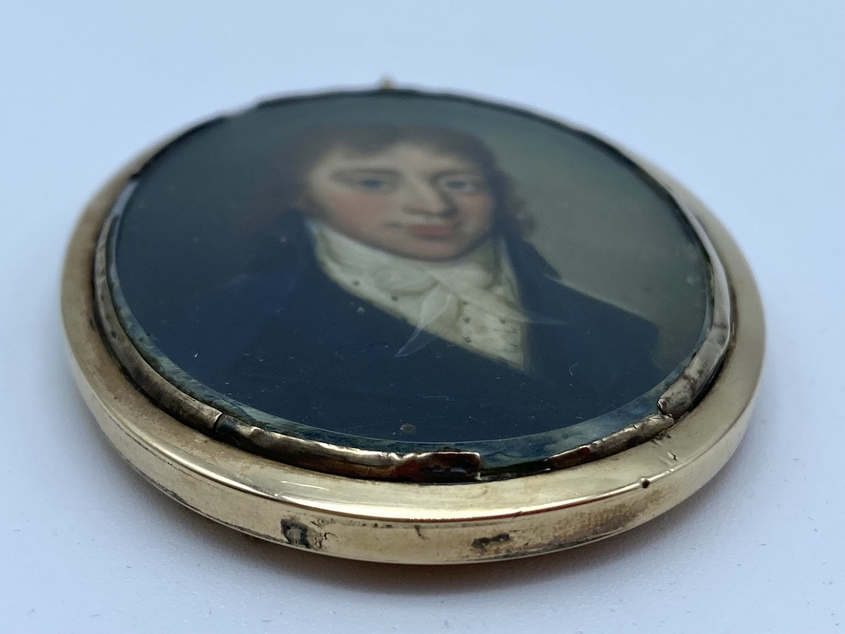XVIIIe ANCIEN PORTRAIT MINIATURE FRANÇAIS 1790-1800 NOBLE -photo-2