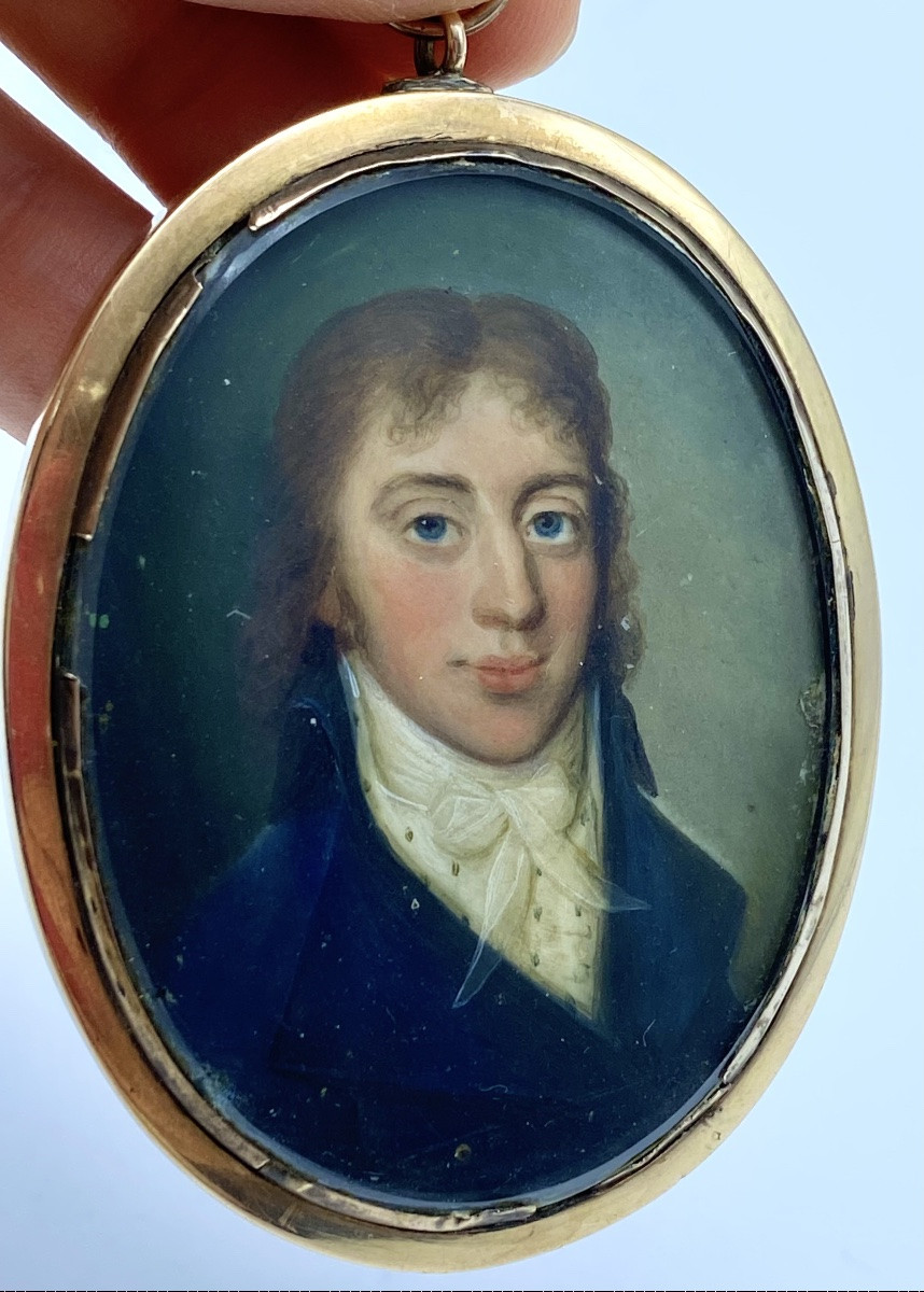 XVIIIe ANCIEN PORTRAIT MINIATURE FRANÇAIS 1790-1800 NOBLE -photo-3
