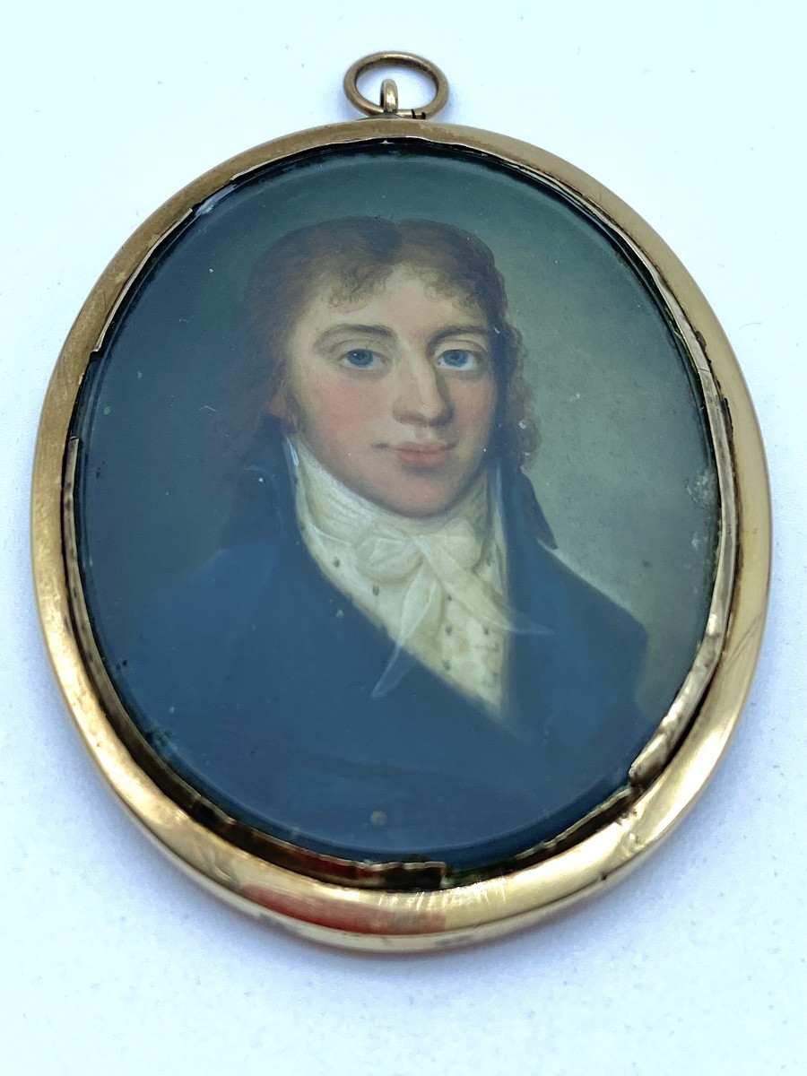 XVIIIe ANCIEN PORTRAIT MINIATURE FRANÇAIS 1790-1800 NOBLE -photo-4