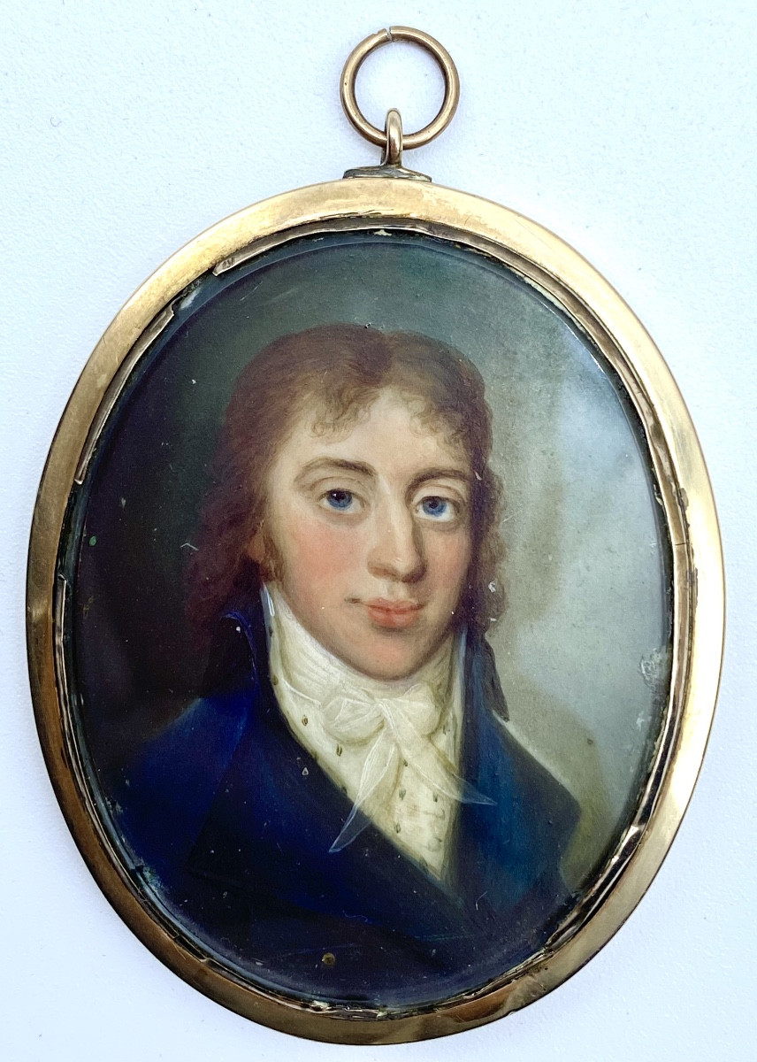 XVIIIe ANCIEN PORTRAIT MINIATURE FRANÇAIS 1790-1800 NOBLE 