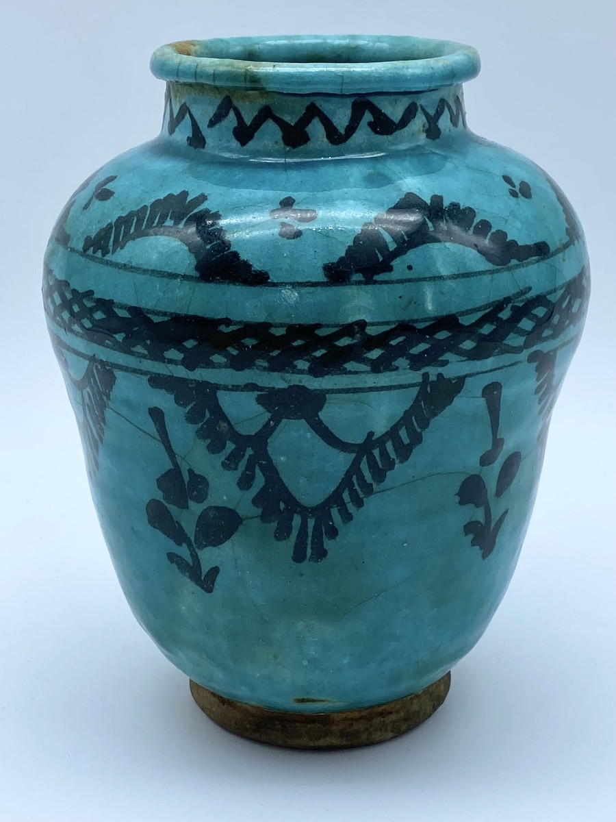 Antique Persian Islamic Safavid Ceramic Vase With Turquoise Glaze-photo-2
