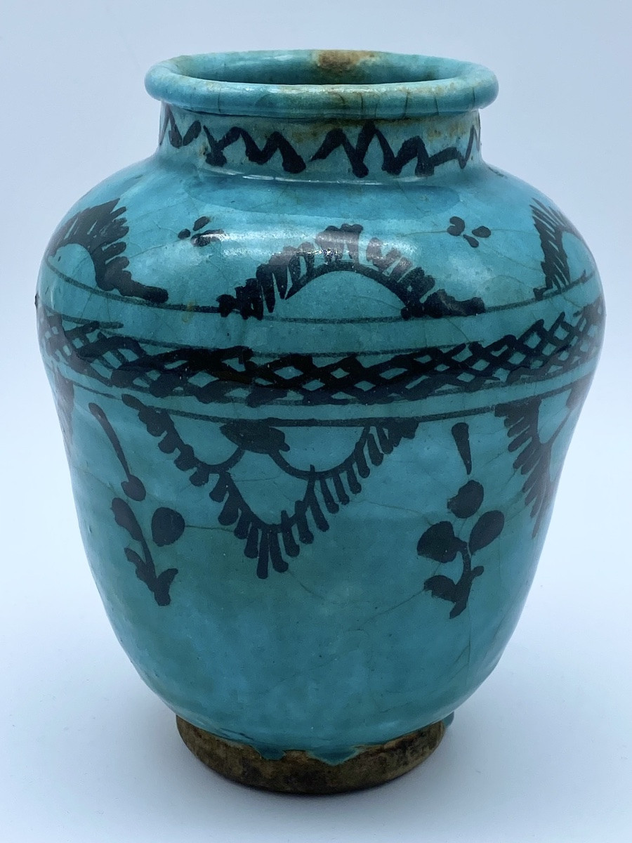 Antique Persian Islamic Safavid Ceramic Vase With Turquoise Glaze-photo-3