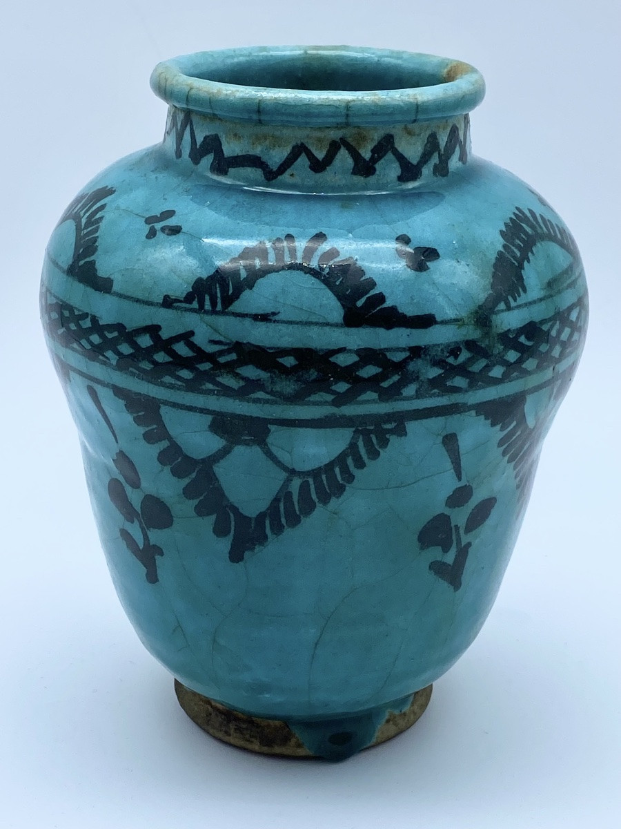 Antique Persian Islamic Safavid Ceramic Vase With Turquoise Glaze-photo-4