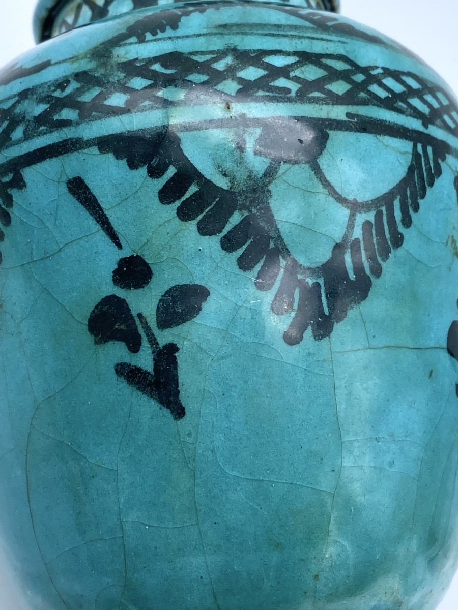 Antique Persian Islamic Safavid Ceramic Vase With Turquoise Glaze-photo-3