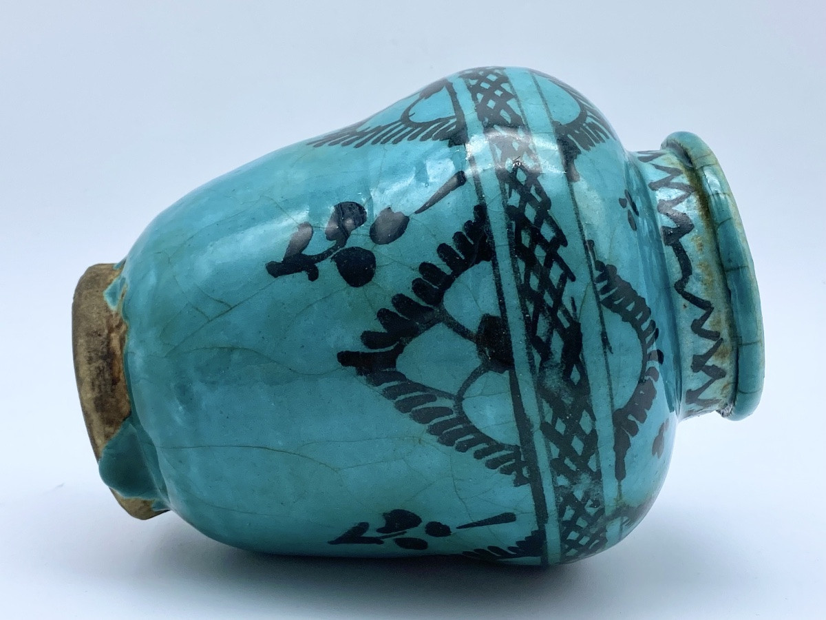 Antique Persian Islamic Safavid Ceramic Vase With Turquoise Glaze-photo-4