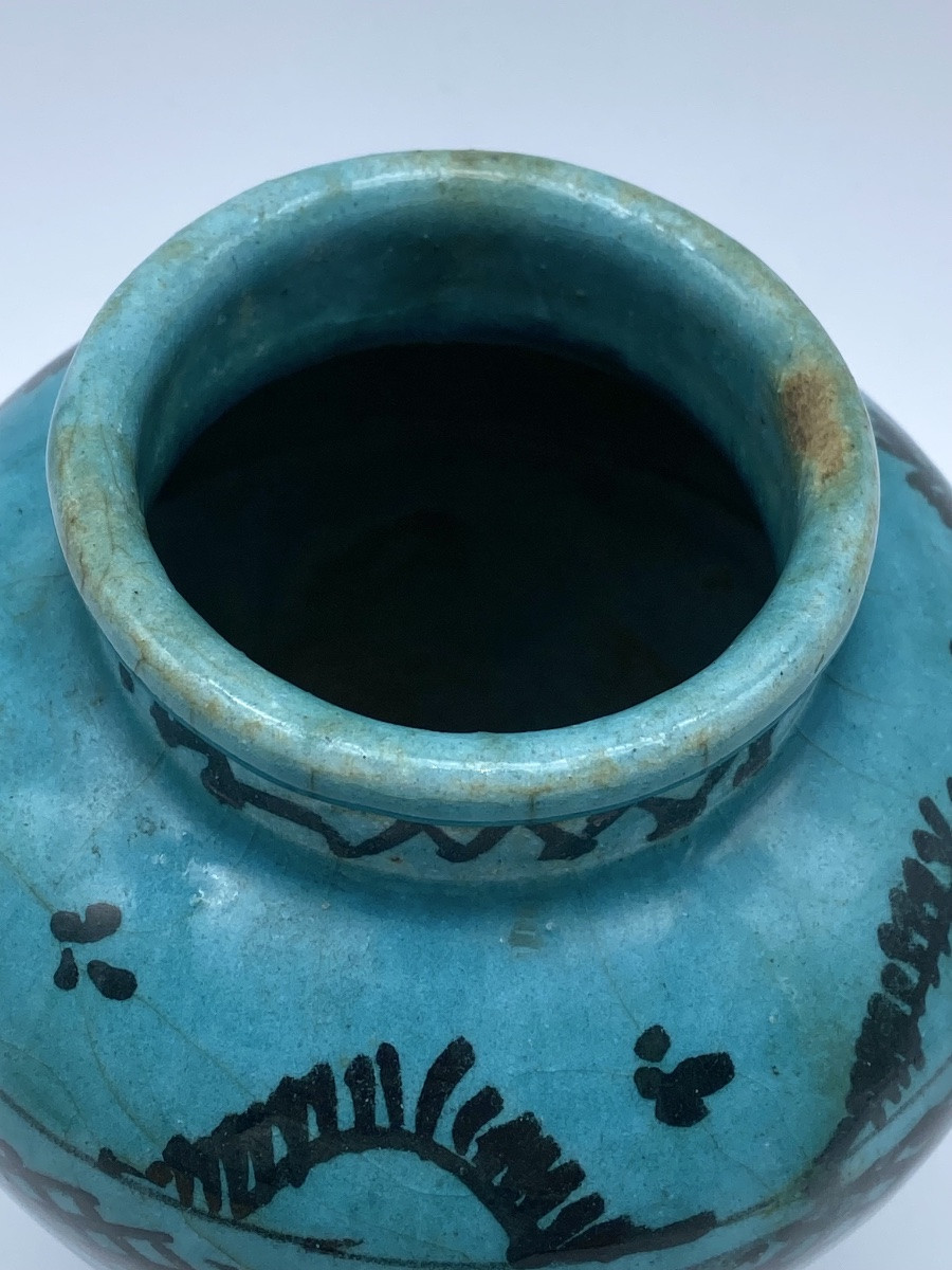 Antique Persian Islamic Safavid Ceramic Vase With Turquoise Glaze-photo-5