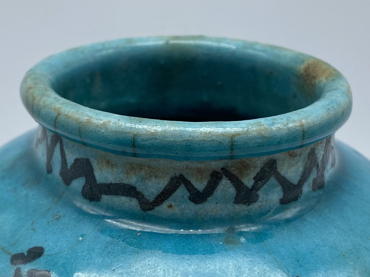 Antique Persian Islamic Safavid Ceramic Vase With Turquoise Glaze-photo-6