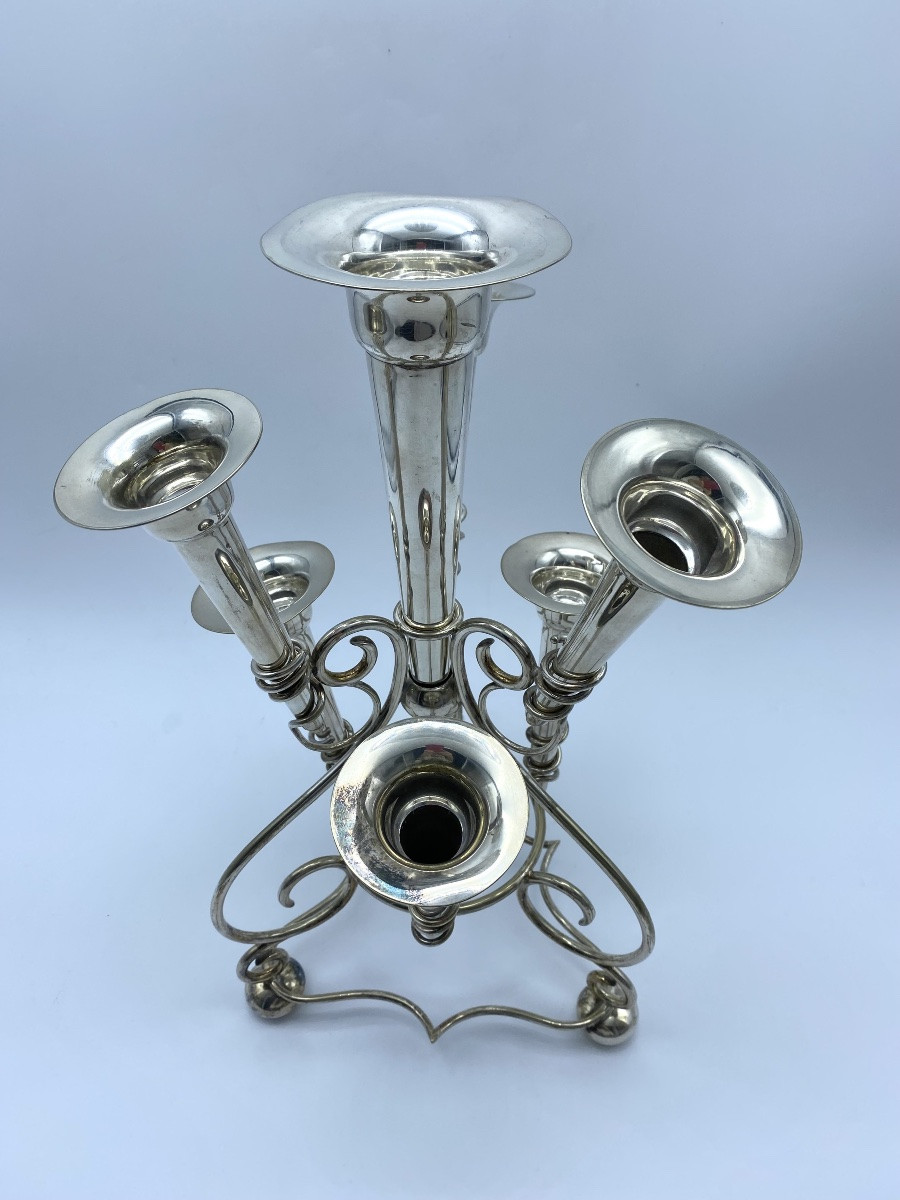 Antique Silver Plated Centerpiece Trumpet Flower Holder, Art Nouveau-photo-2
