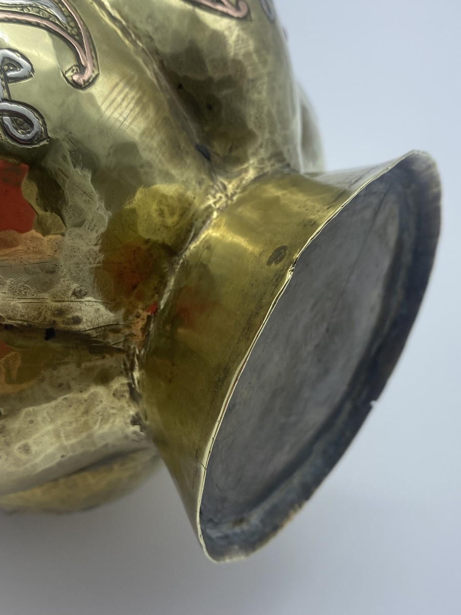 Ancient Syrian Vase With Six Lobes, In The Mamluk Style, In Brass Inlaid With Silver And Copper-photo-5