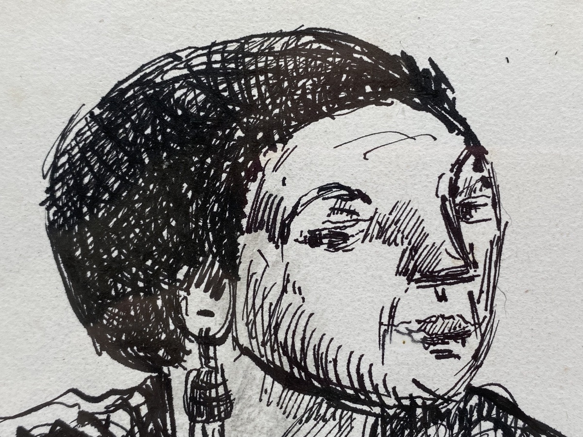 1925 Signed Marcel Gromaire Drawing Of A Sitting Woman Ink On Paper-photo-4