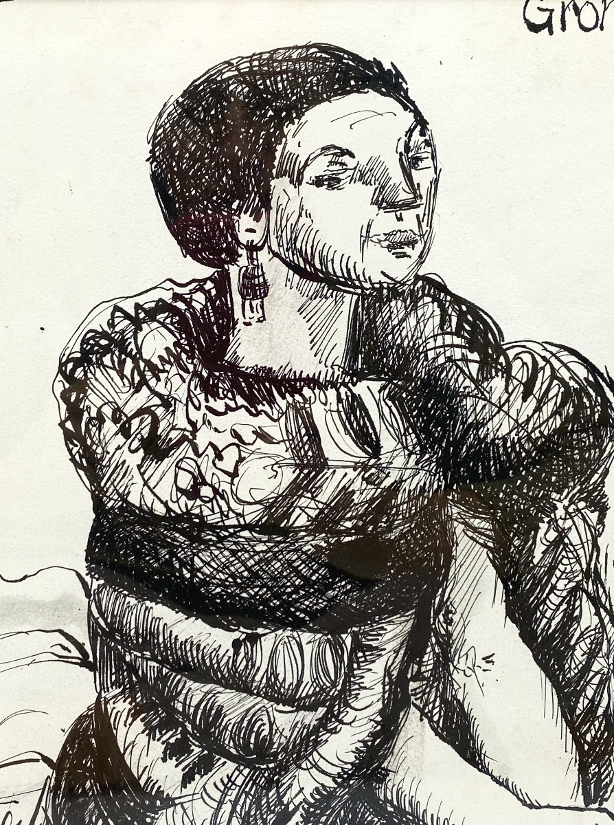 1925 Signed Marcel Gromaire Drawing Of A Sitting Woman Ink On Paper-photo-1