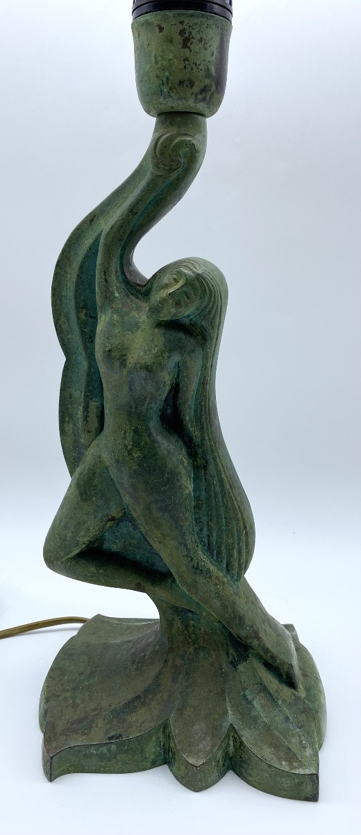 Lampe de table Art déco scandinave en bronze patiné en forme de sirène-photo-2