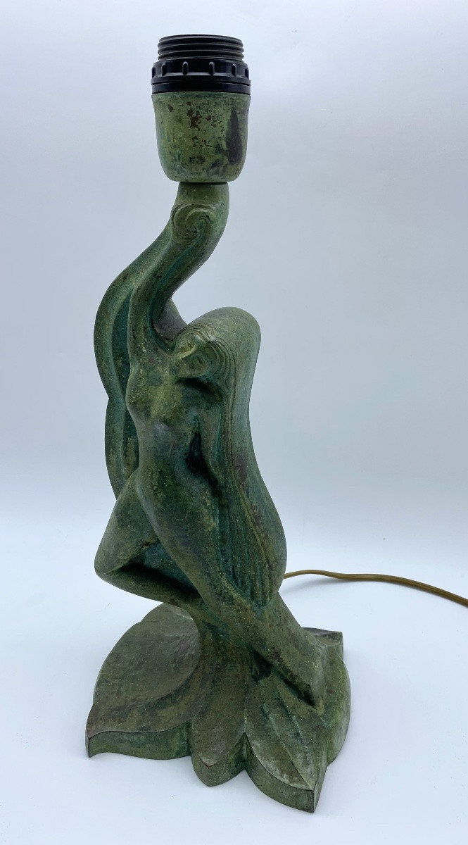 Lampe de table Art déco scandinave en bronze patiné en forme de sirène-photo-4