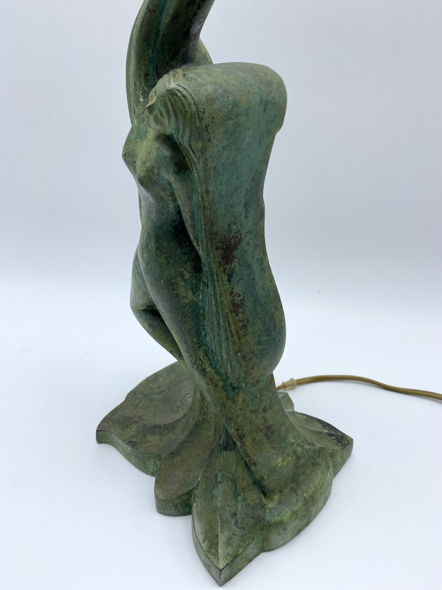 Lampe de table Art déco scandinave en bronze patiné en forme de sirène-photo-4