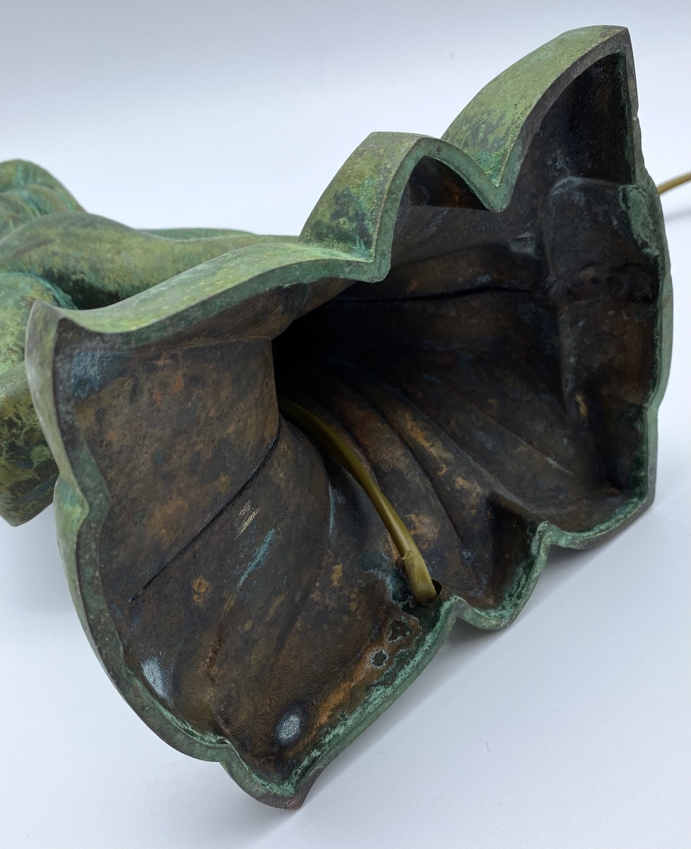 Lampe de table Art déco scandinave en bronze patiné en forme de sirène-photo-6