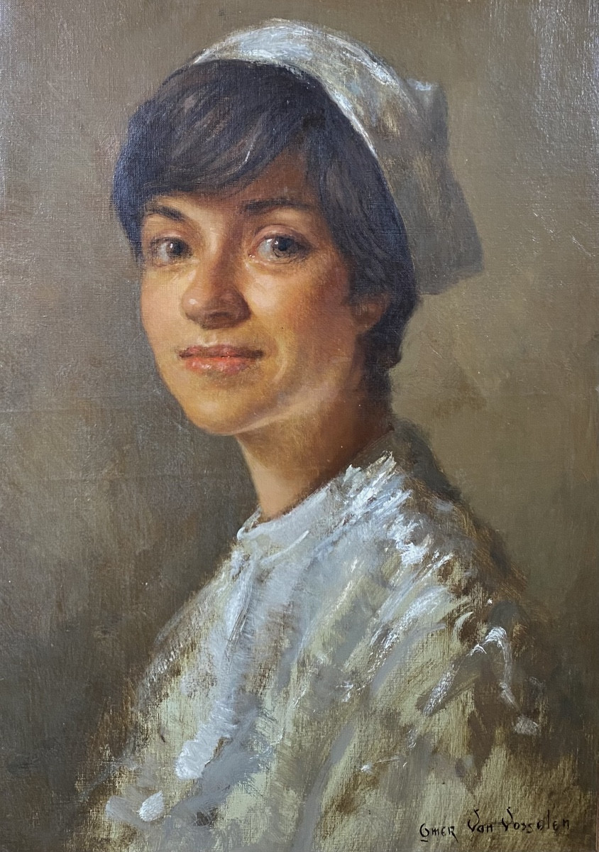 Omer Van Vosselen (belgium 1934-1993) Painting Portrait Of A Woman Oil On Canvas