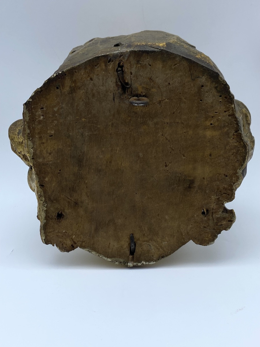 TÊTE D'ANGE BAROQUE EN BOIS DORÉ SCULPTÉ, ANCIENNE FRANÇAISE, XVIIe-XVIIIe SIÈCLE-photo-7