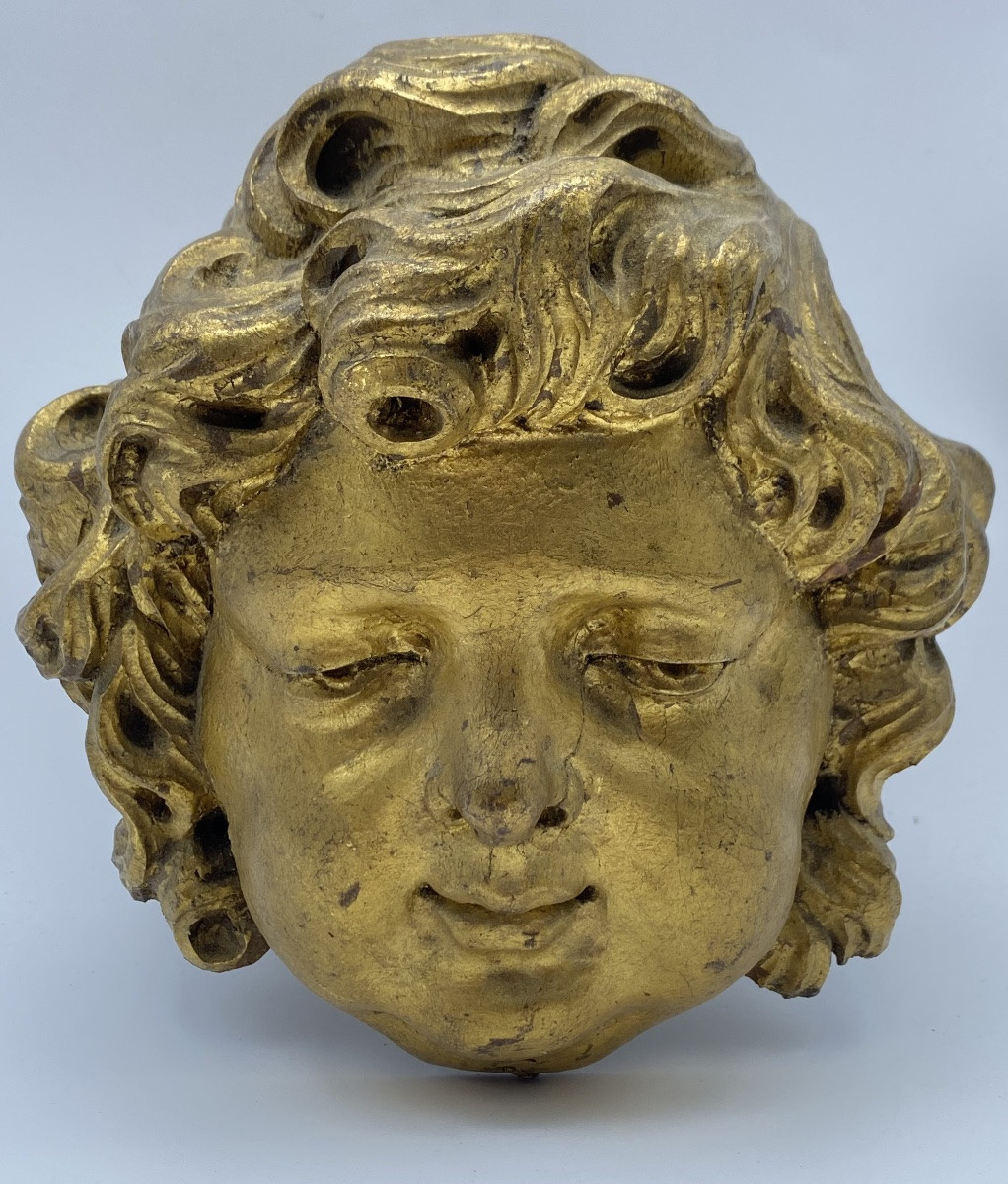 TÊTE D'ANGE BAROQUE EN BOIS DORÉ SCULPTÉ, ANCIENNE FRANÇAISE, XVIIe-XVIIIe SIÈCLE-photo-8