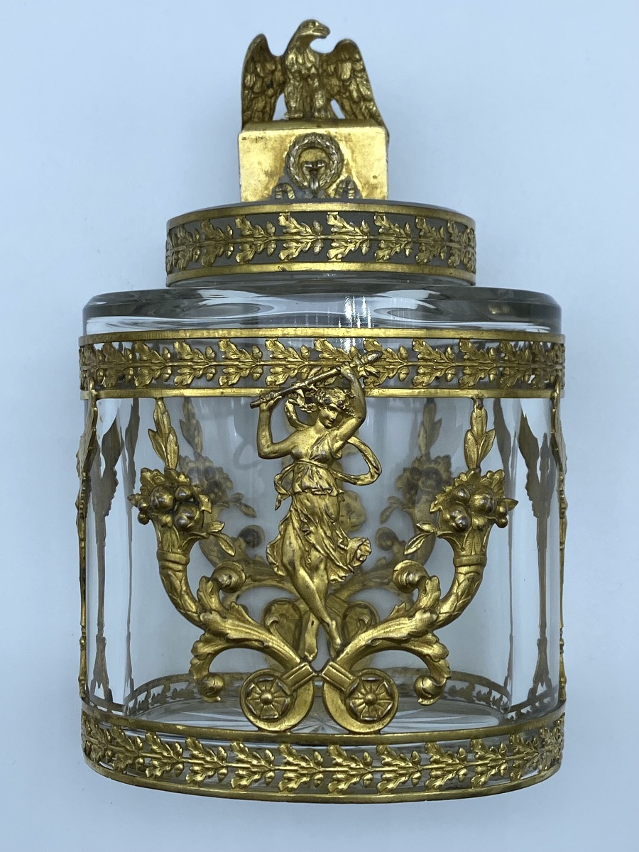 France Empire Flacon de parfum ancien du XIXe siècle en baccarat et bronze doré-photo-3