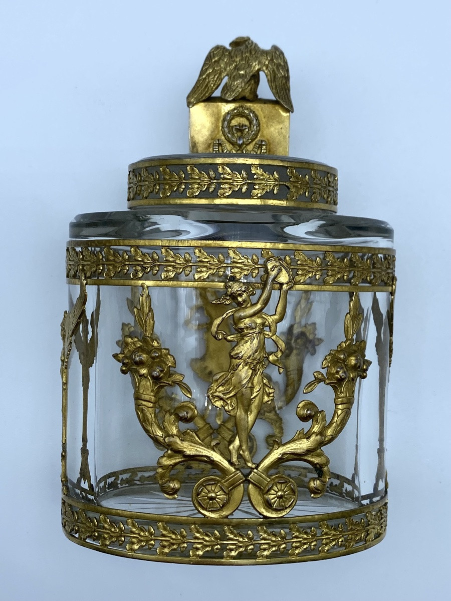 France Empire Flacon de parfum ancien du XIXe siècle en baccarat et bronze doré-photo-4