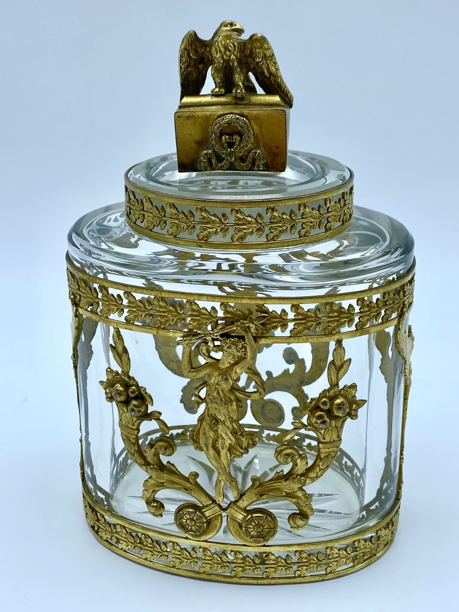 France Empire Flacon de parfum ancien du XIXe siècle en baccarat et bronze doré