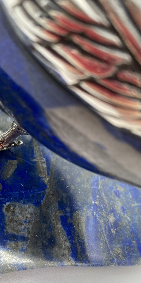 Rare Bird Sculpture In  Lapis Lazuli Stone And Silver-photo-8