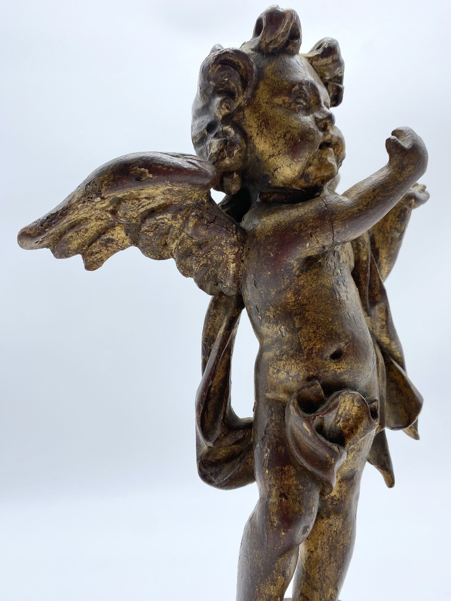 18th Century Antique Sculpture Of A Standing Angel In Carved Gilt Wood-photo-4